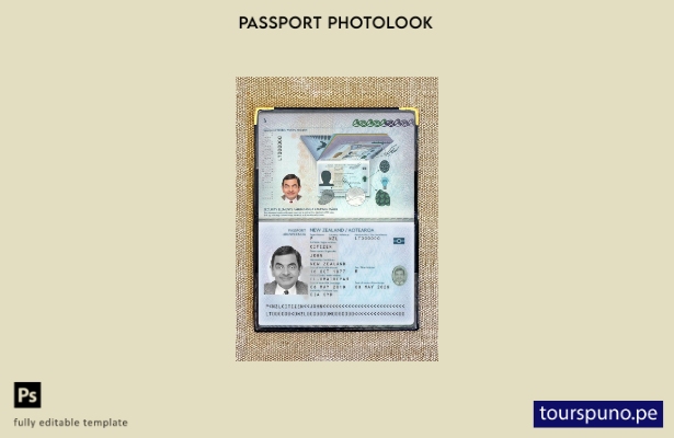 listo para imprimir la plantilla de presentación fotográfica del pasaporte de Nu